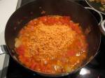 for the asian red lentil curry i roasted onions, garlic, ginger.. added the veggies (carrot, tomatoes), added the red lentils and let it cook with veggie stock, white wine and loads of spices (curcuma, tumeric, curry, chili...)