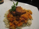 asian red lentil curry: why not serve it with couscous and smoked tofu (marinated with massala and soy sauce)
