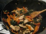 heat up the pan - it shall be steaming hot! add the chicken first, then add the other ingredients