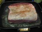 xmas dinner main: roastbeef. first: roast it nicely in a pan until crisp and brown on each side...