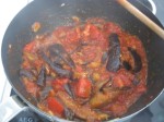pasta alla norma: hmmm.. the fried aubergines now bubble on the stove with tomatoes and lots of sicilian oregano... season with sea salt and pepper and serve with your favourite kind of pasta and parmesan or ricotta.