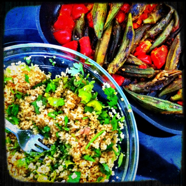 oriental okra with wholewheat couscous